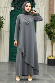  Smoke Color Hijab Turkish Dress 34231FU - 1