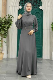  Smoke Color Islamic Clothing Dress 3425FU - NEVA STYLE