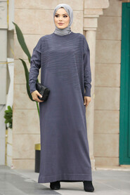  Smoke Color Islamic Clothing Mercerized Dress 10157FU - 1