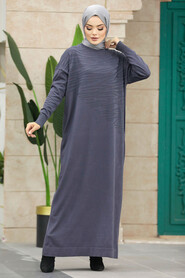  Smoke Color Islamic Clothing Mercerized Dress 10157FU - 2