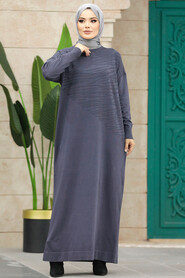  Smoke Color Islamic Clothing Mercerized Dress 10157FU - 3