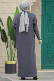  Smoke Color Islamic Clothing Mercerized Dress 10157FU - 4