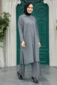 Neva Style - Smoke Color Knitwear Hijab Turkish Dual Suit 34181FU - 1
