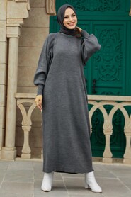  Smoke Color Knitwear Muslim Dress 3419FU - 2