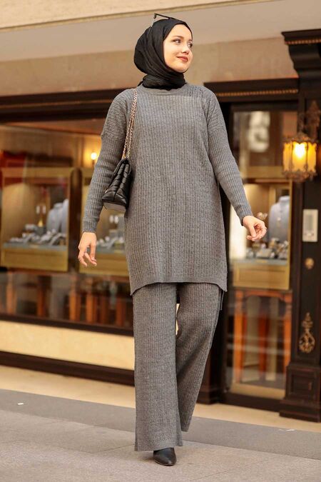  Smoke Color Knitwear Muslim Dual Suit 33450FU - NEVA STYLE