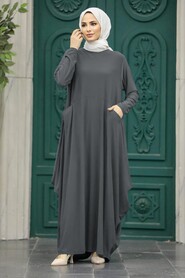 Smoke Color Long Dress for Muslim Ladies 1686FU - NEVA STYLE