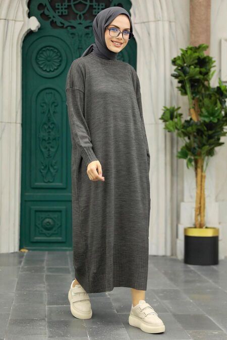  Smoke Color Long Dress for Muslim Ladies Knitwear Dress 3409FU - NEVA STYLE