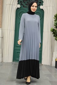  Smoke Color Long Muslim Dress 76841FU - 1