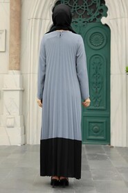  Smoke Color Long Muslim Dress 76841FU - 2