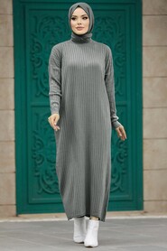  Smoke Color Long Muslim Knitwear Dress 33671FU - NEVA STYLE