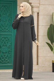  Smoke Color Long Turkish Abaya 35124FU - NEVA STYLE