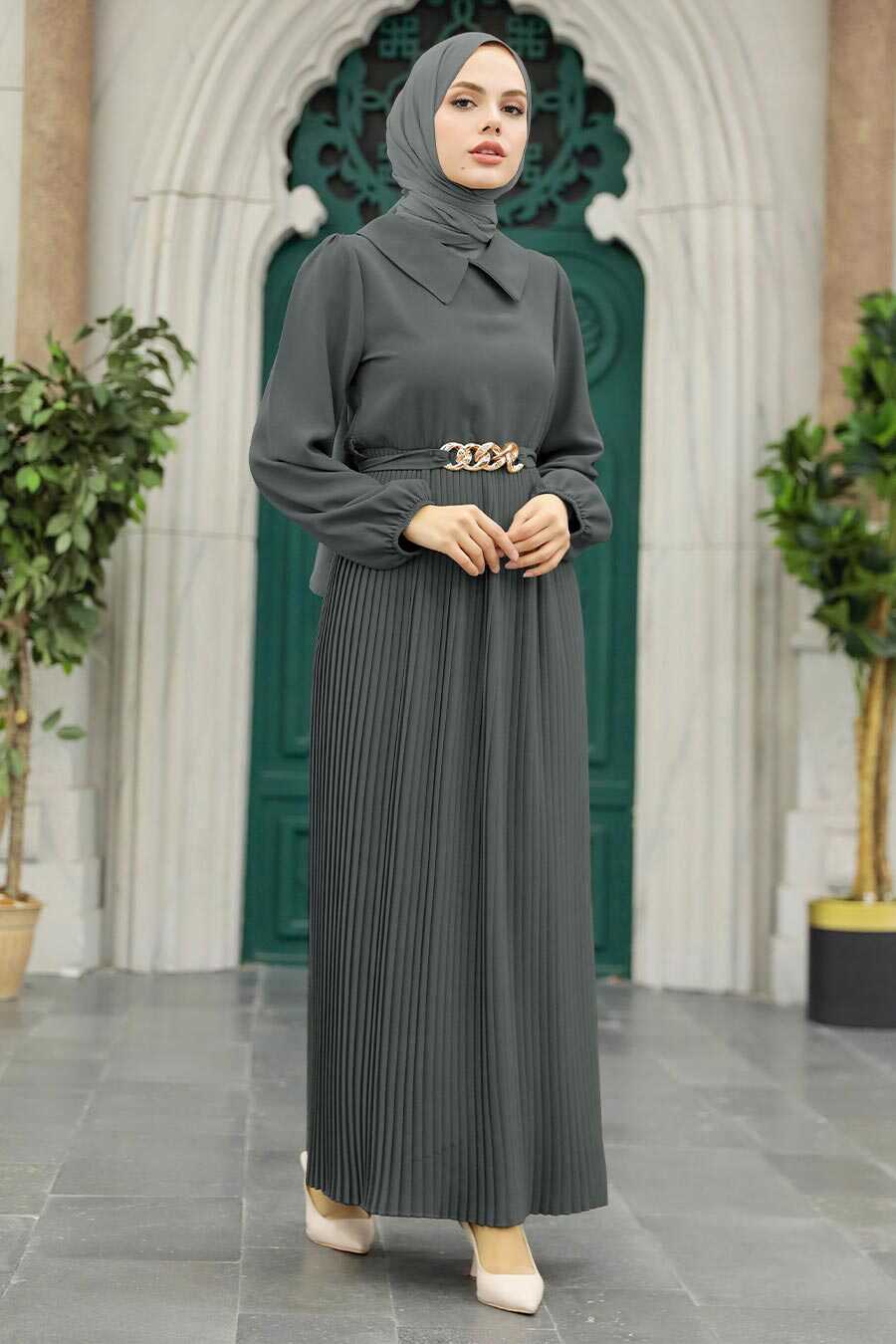 Smoke Color Muslim Long Dress Style 34320FU