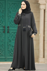  Smoke Color Muslim Turkish Abaya 45271FU - 2