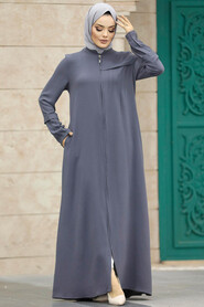  Smoke Color Plus Size Turkish Abaya 1098FU - 1