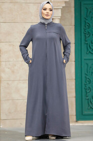  Smoke Color Plus Size Turkish Abaya 1098FU - 2
