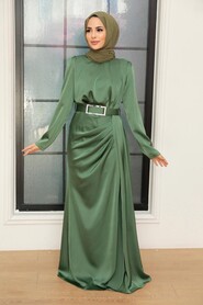  Stylish Almond Green Islamic Long Sleeve Maxi Dress 3606CY - 2