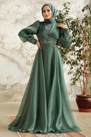  Stylish Almond Green Modest Islamic Clothing Prom Dress 3753CY - 1