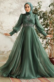  Stylish Almond Green Modest Islamic Clothing Prom Dress 3753CY - 2