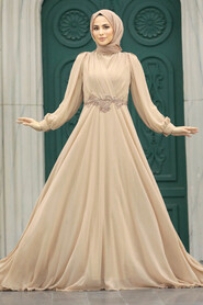  Stylish Beige Islamic Evening Gown 3435BEJ - 1