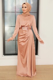  Stylish Beige Islamic Long Sleeve Maxi Dress 3606BEJ - 1
