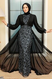  Stylish Black Hijab Wedding Gown 22071S - 3