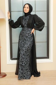  Stylish Black Hijab Wedding Gown 22071S - 4
