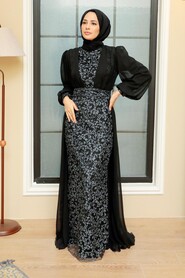  Stylish Black Hijab Wedding Gown 22071S - 5