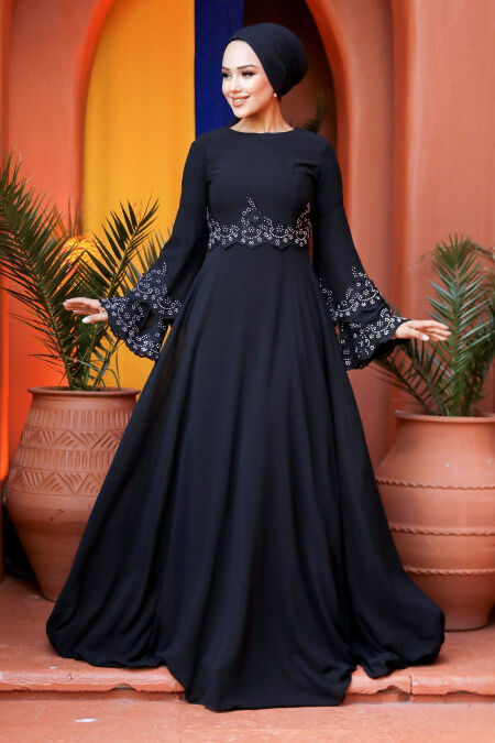  Stylish Black Islamic Evening Dress 9181S - NEVA STYLE