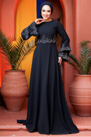  Stylish Black Islamic Evening Dress 9181S - 3