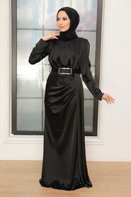  Stylish Black Islamic Long Sleeve Maxi Dress 3606S - 2