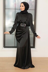  Stylish Black Islamic Long Sleeve Maxi Dress 3606S - 1