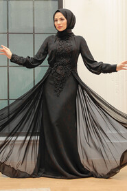  Stylish Black Islamic Wedding Gown 766S - 1