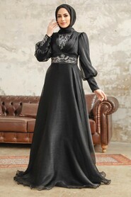  Stylish Black Modest Islamic Clothing Prom Dress 3753S - 1