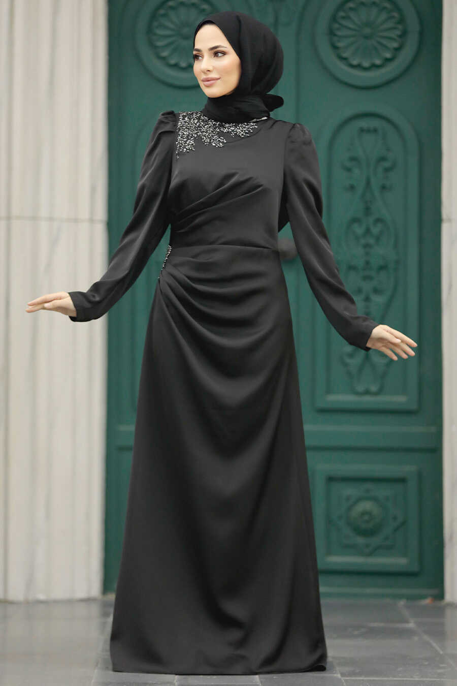  Stylish Black Muslim Bridesmaid Dress 40773S