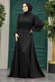  Stylish Black Muslim Long Sleeve Dress 22072S - NEVA STYLE
