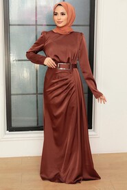  Stylish Brown Islamic Long Sleeve Maxi Dress 3606KH - 1