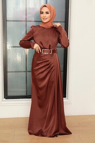  Stylish Brown Islamic Long Sleeve Maxi Dress 3606KH - 3