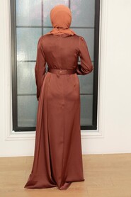  Stylish Brown Islamic Long Sleeve Maxi Dress 3606KH - 4
