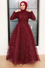  Stylish Claret Red Hijab Bridesmaid Dress 22780BR - 1