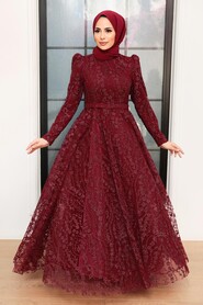  Stylish Claret Red Hijab Bridesmaid Dress 22780BR - 3