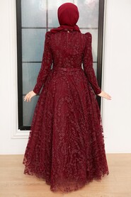  Stylish Claret Red Hijab Bridesmaid Dress 22780BR - 4