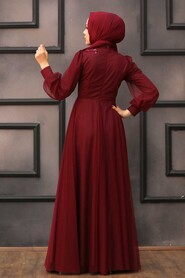  Stylish Claret Red Hijab Evening Dress 22061BR - 2