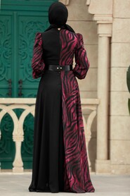  Stylish Claret Red Hijab Wedding Dress 39053BR - 3