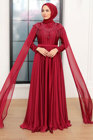  Stylish Claret Red Islamic Engagement Gown 21901BR - 4