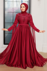  Stylish Claret Red Islamic Engagement Gown 21901BR - 5