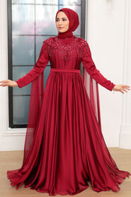  Stylish Claret Red Islamic Engagement Gown 21901BR - 1