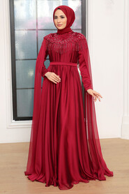  Stylish Claret Red Islamic Engagement Gown 21901BR - 3