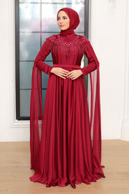  Stylish Claret Red Islamic Engagement Gown 21901BR - 2