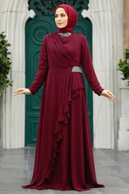  Stylish Claret Red Islamic Evening Dress 25850BR - 2