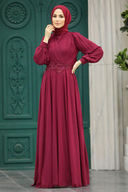  Stylish Claret Red Islamic Evening Gown 3435BR - 2